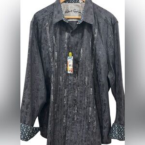 Robert Graham🔥NWT🔥 Black FORUM long sleeve classic fit embroidered shirt, 3XL